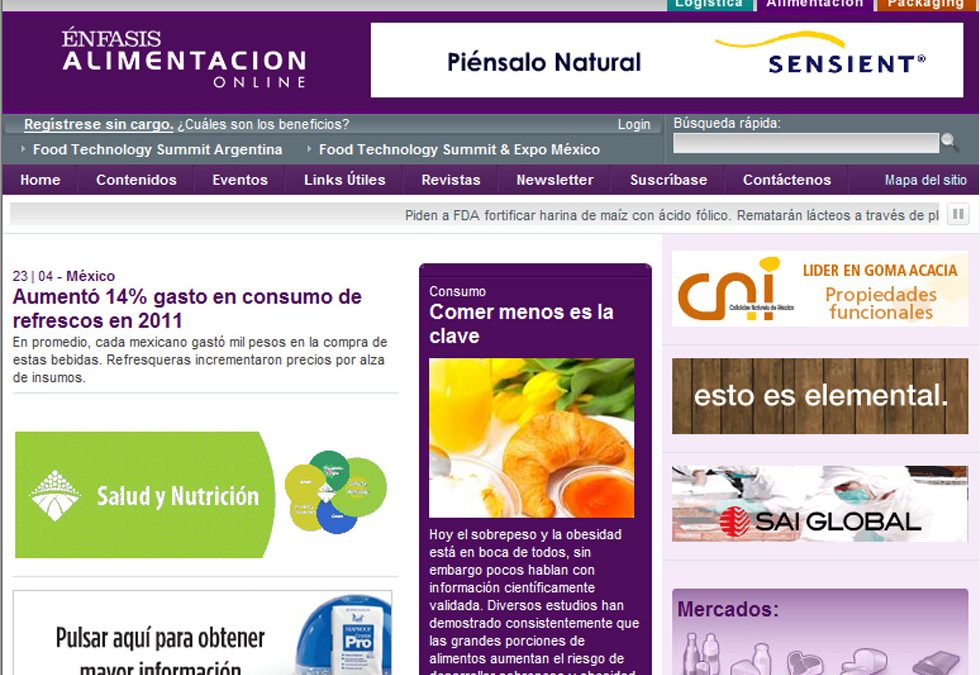 Nueva web para Énfasis Logística / Packaging / Alimentación
